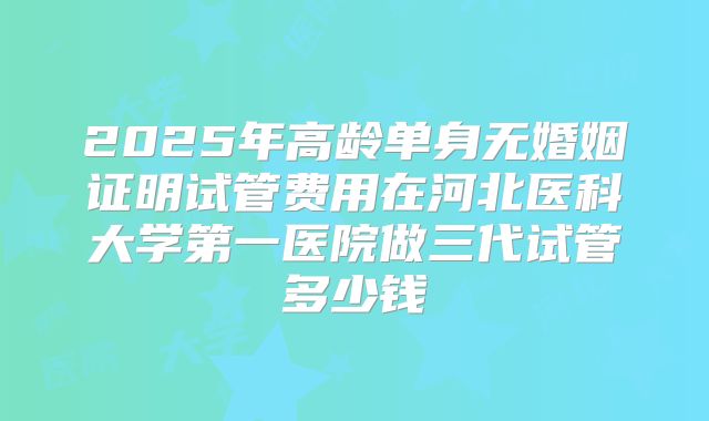 2025年高龄单身无婚姻证明试管费用在河北医科大学第一医院做三代试管多少钱