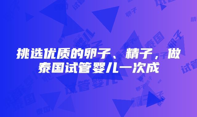 挑选优质的卵子、精子，做泰国试管婴儿一次成
