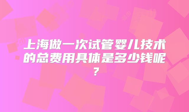 上海做一次试管婴儿技术的总费用具体是多少钱呢？
