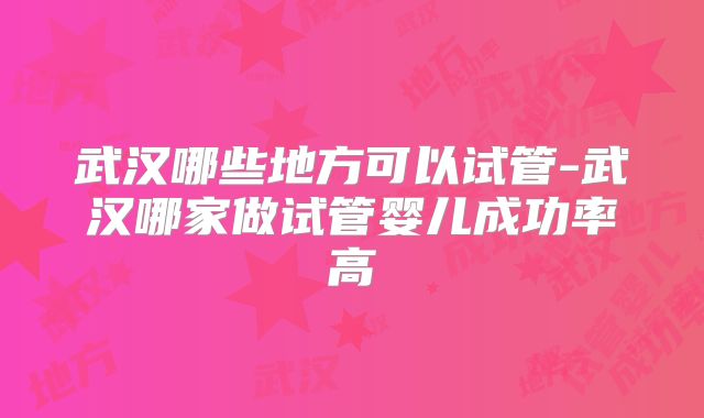武汉哪些地方可以试管-武汉哪家做试管婴儿成功率高