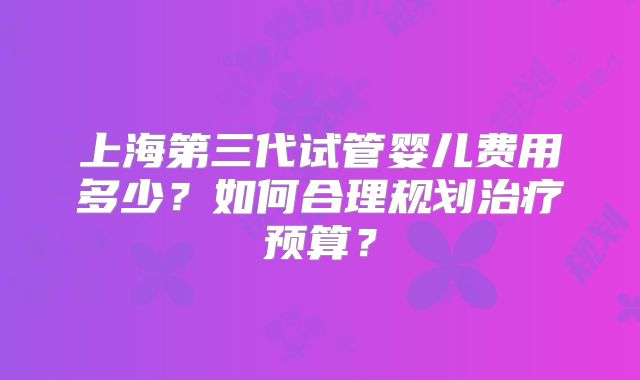 上海第三代试管婴儿费用多少？如何合理规划治疗预算？