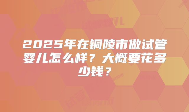 2025年在铜陵市做试管婴儿怎么样？大概要花多少钱？
