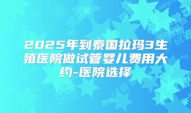2025年到泰国拉玛3生殖医院做试管婴儿费用大约-医院选择