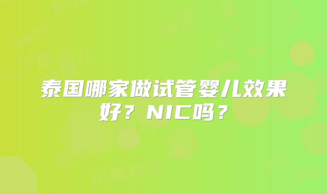 泰国哪家做试管婴儿效果好?NIC吗?