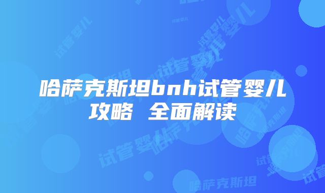 哈萨克斯坦bnh试管婴儿攻略 全面解读