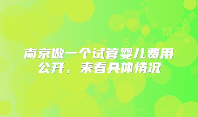 南京做一个试管婴儿费用公开,来看具体情况