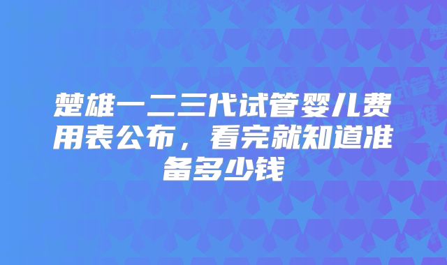 楚雄一二三代试管婴儿费用表公布,看完就知道准备多少钱