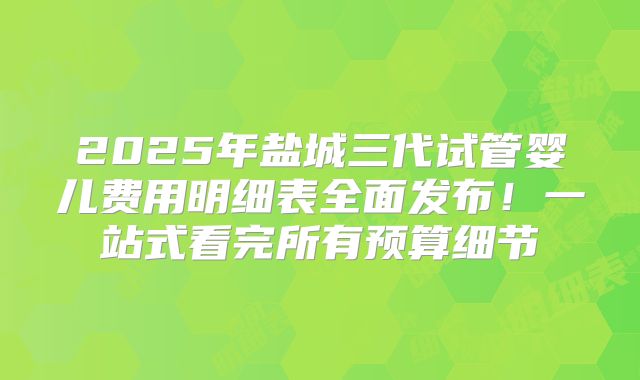 2025年盐城三代试管婴儿费用明细表全面发布!一站式看完所有预算细节