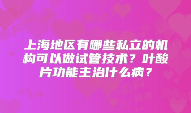 上海地区有哪些私立的机构可以做试管技术?叶酸片功能主治什么病?