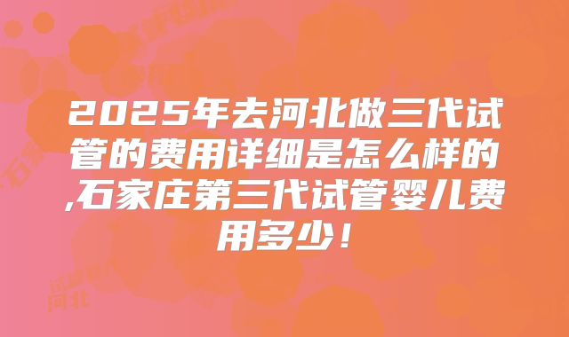 2025年去河北做三代试管的费用详细是怎么样的,石家庄第三代试管婴儿费用多少!