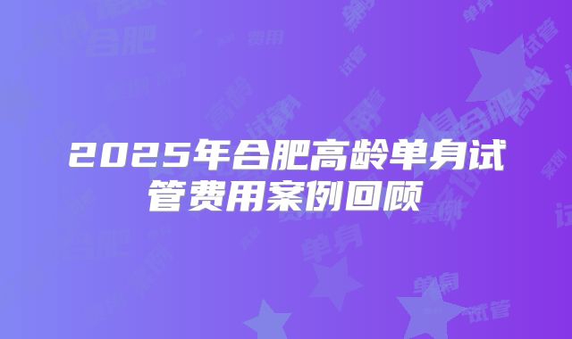 2025年合肥高龄单身试管费用案例回顾