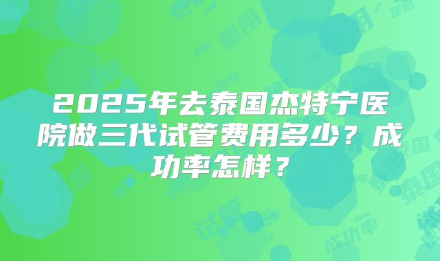 2025年去泰国杰特宁医院做三代试管费用多少?成功率怎样?