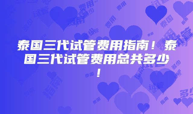 泰国三代试管费用指南!泰国三代试管费用总共多少!