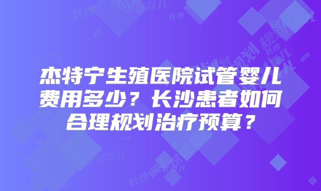 杰特宁生殖医院试管婴儿费用多少？长沙患者如何合理规划治疗预算？