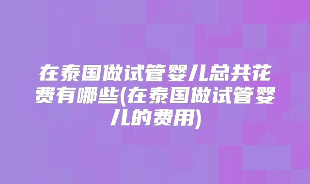 在泰国做试管婴儿总共花费有哪些(在泰国做试管婴儿的费用)