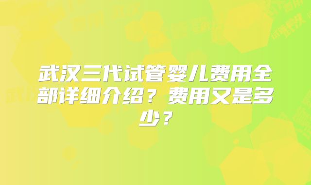 武汉三代试管婴儿费用全部详细介绍？费用又是多少？