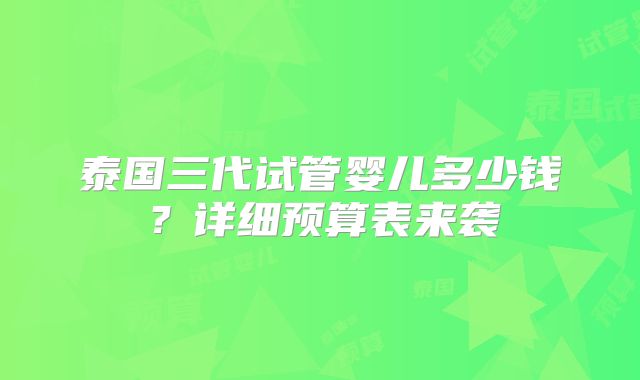 泰国三代试管婴儿多少钱?详细预算表来袭