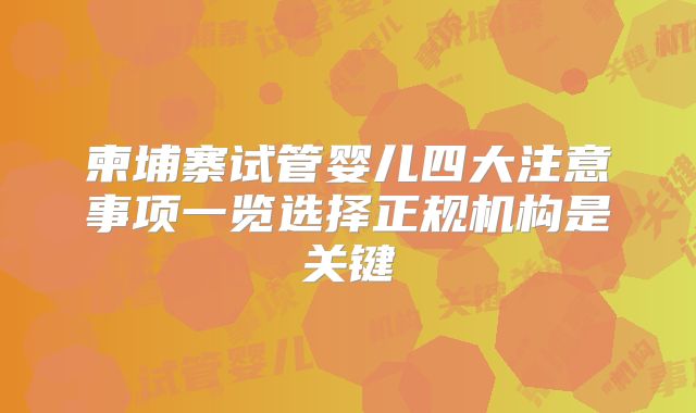 柬埔寨试管婴儿四大注意事项一览选择正规机构是关键