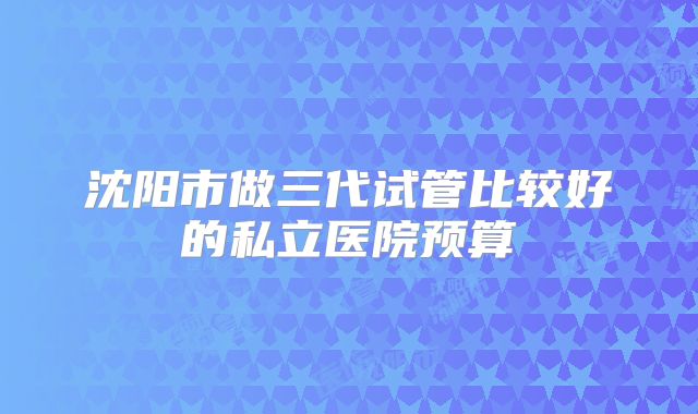 沈阳市做三代试管比较好的私立医院预算
