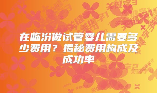 在临汾做试管婴儿需要多少费用?揭秘费用构成及成功率