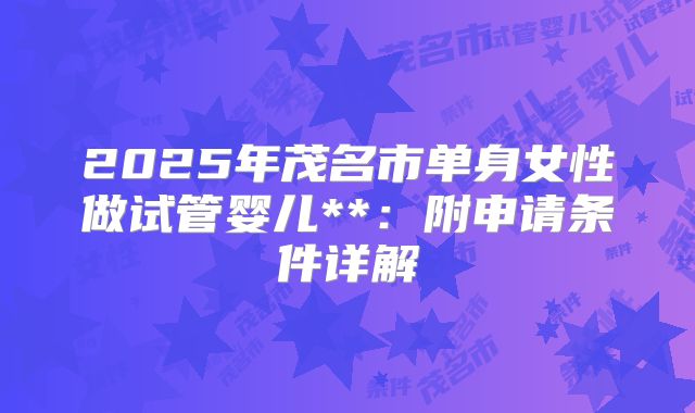2025年茂名市单身女性做试管婴儿**：附申请条件详解