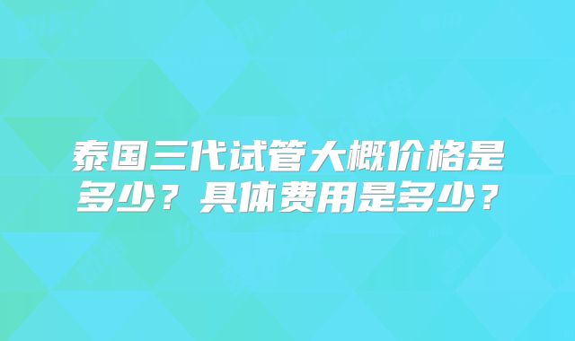 泰国三代试管大概价格是多少？具体费用是多少？
