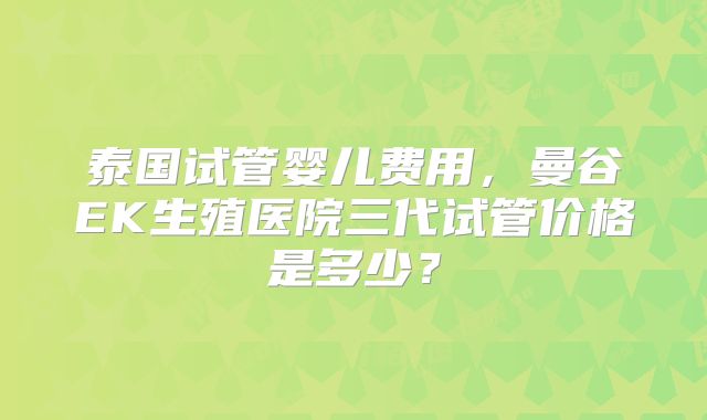 泰国试管婴儿费用,曼谷EK生殖医院三代试管价格是多少?
