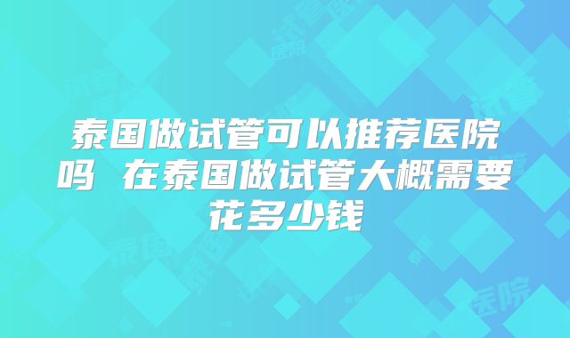 泰国做试管可以推荐医院吗 在泰国做试管大概需要花多少钱