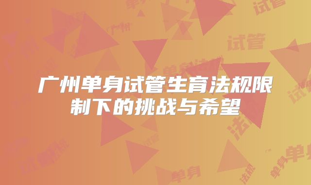 广州单身试管生育法规限制下的挑战与希望