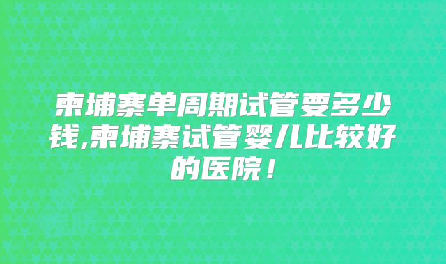 柬埔寨单周期试管要多少钱,柬埔寨试管婴儿比较好的医院！