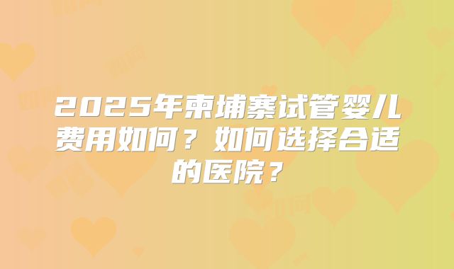 2025年柬埔寨试管婴儿费用如何?如何选择合适的医院?