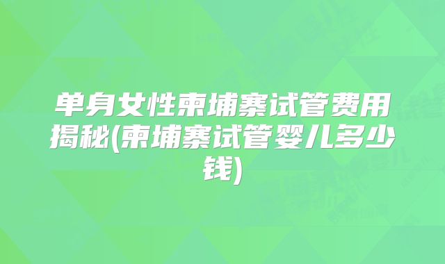 单身女性柬埔寨试管费用揭秘(柬埔寨试管婴儿多少钱)