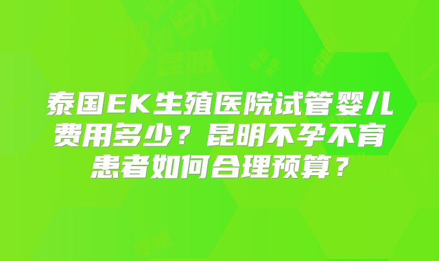 泰国EK生殖医院试管婴儿费用多少？昆明不孕不育患者如何合理预算？