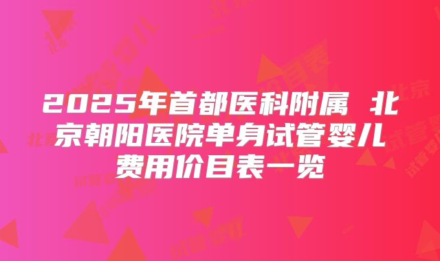 2025年首都医科附属 北京朝阳医院单身试管婴儿费用价目表一览