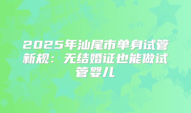 2025年汕尾市单身试管新规:无结婚证也能做试管婴儿