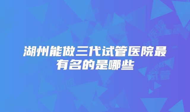 湖州能做三代试管医院最有名的是哪些