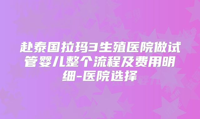赴泰国拉玛3生殖医院做试管婴儿整个流程及费用明细-医院选择
