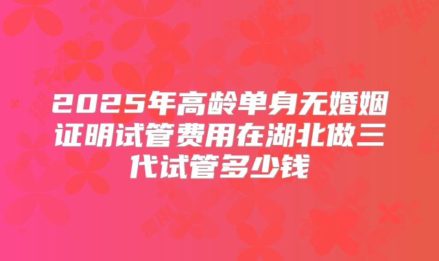 2025年高龄单身无婚姻证明试管费用在湖北做三代试管多少钱