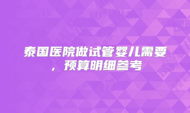 泰国医院做试管婴儿需要,预算明细参考