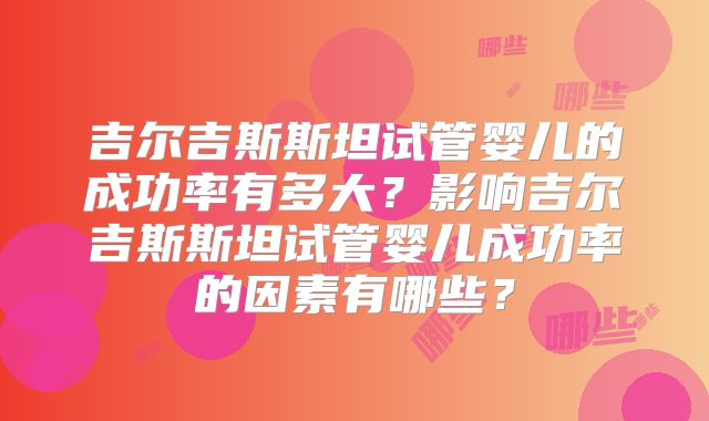 吉尔吉斯斯坦试管婴儿的成功率有多大?影响吉尔吉斯斯坦试管婴儿成功率的因素有哪些?