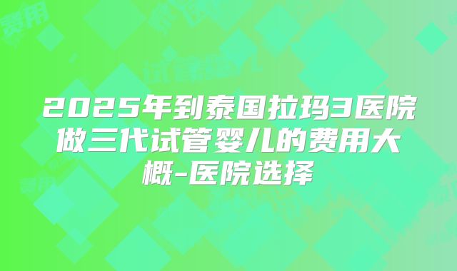 2025年到泰国拉玛3医院做三代试管婴儿的费用大概-医院选择