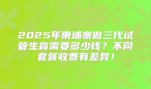 2025年柬埔寨做三代试管生育需要多少钱？不同套餐收费有差异！