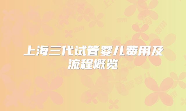 上海三代试管婴儿费用及流程概览