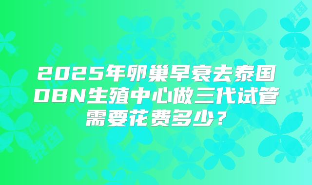 2025年卵巢早衰去泰国DBN生殖中心做三代试管需要花费多少?