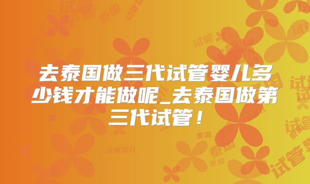 去泰国做三代试管婴儿多少钱才能做呢_去泰国做第三代试管!