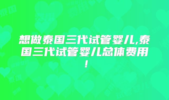 想做泰国三代试管婴儿,泰国三代试管婴儿总体费用!