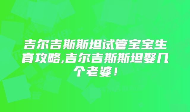 吉尔吉斯斯坦试管宝宝生育攻略,吉尔吉斯斯坦娶几个老婆！
