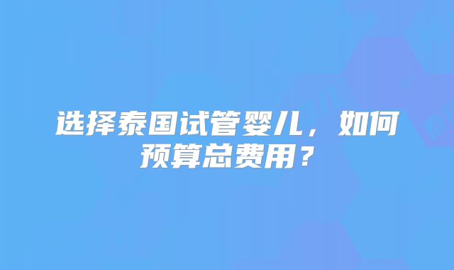 选择泰国试管婴儿，如何预算总费用？