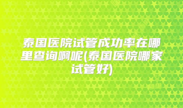 泰国医院试管成功率在哪里查询啊呢(泰国医院哪家试管好)