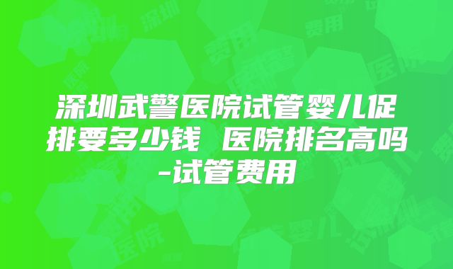 深圳武警医院试管婴儿促排要多少钱 医院排名高吗-试管费用